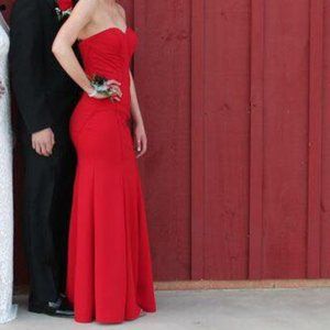 Red Strapless Prom Dress